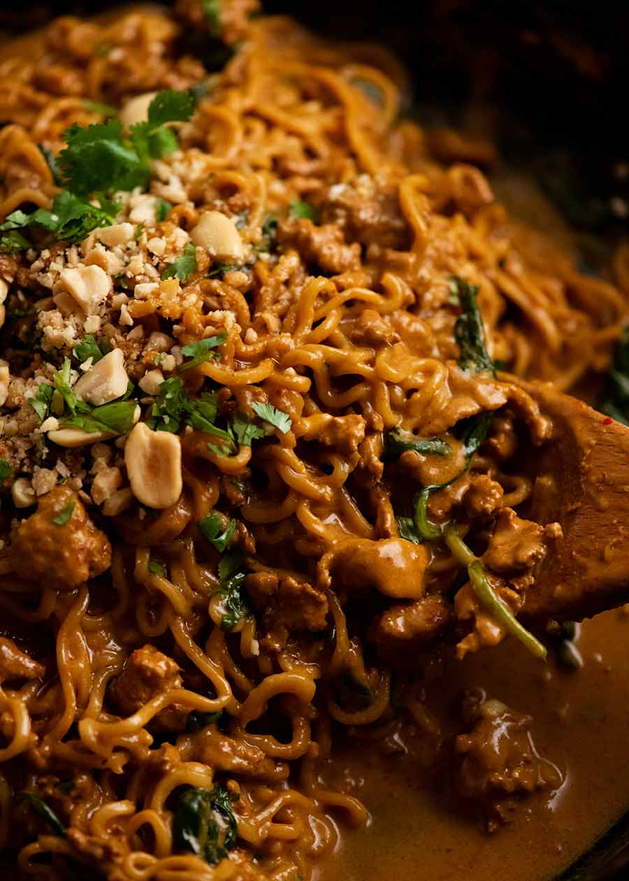 Close up of Thai Chicken Peanut Noodles