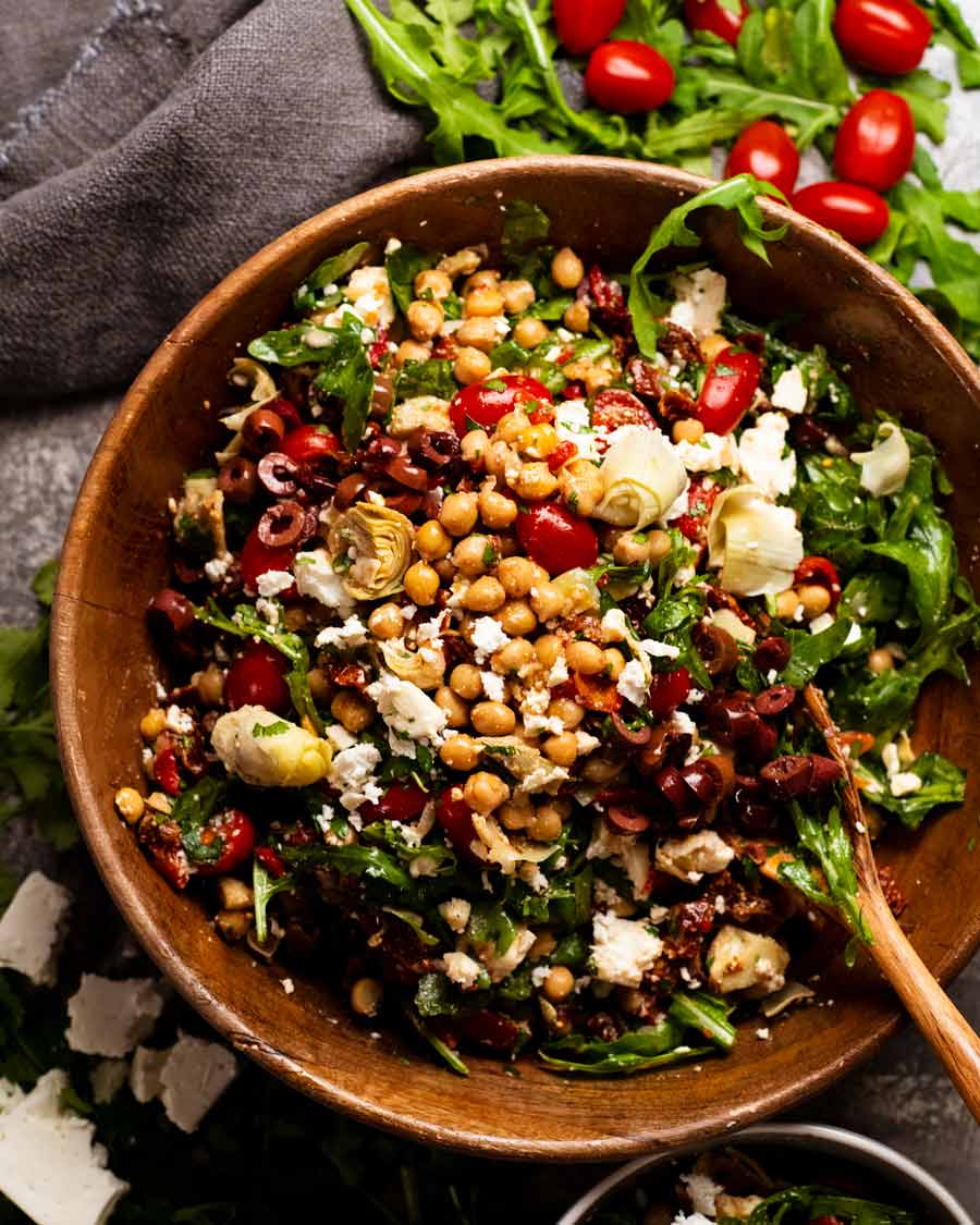 Bowl of Antipasto chickpea salad