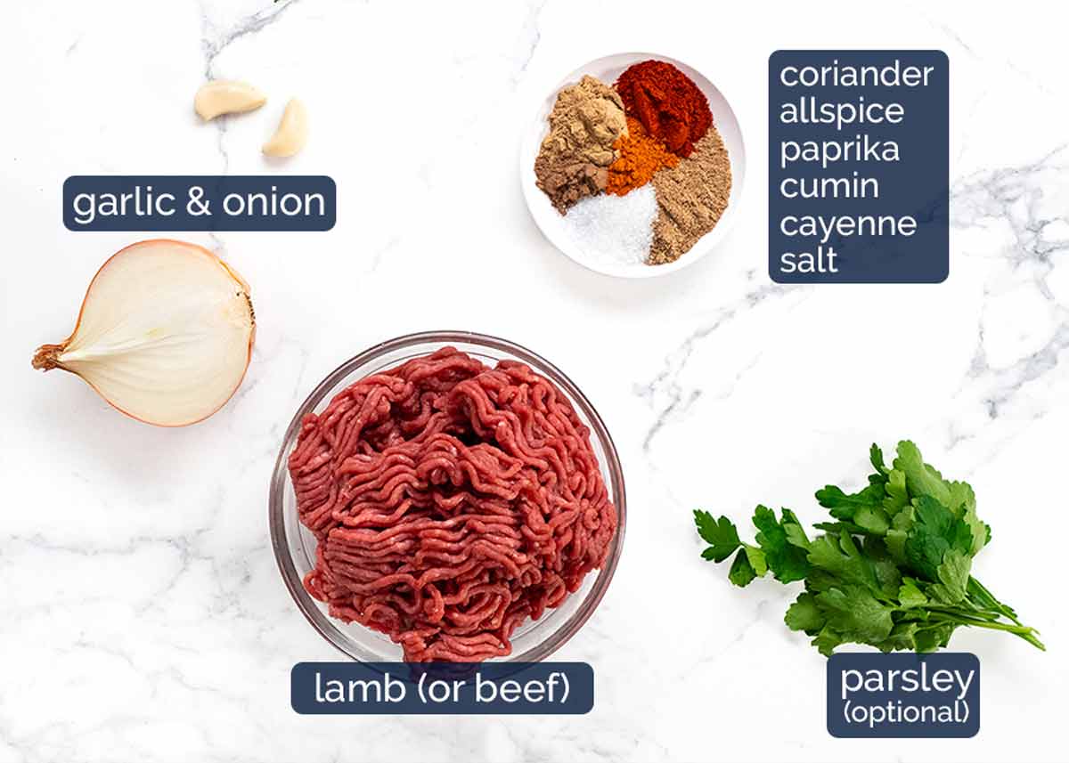 Ingredients in Arayes - Lebanese Meat Stuffed Crispy Pita