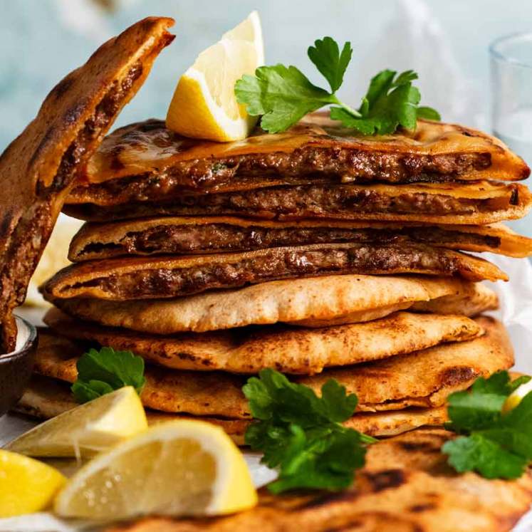 Stack of Arayes - Lebanese Meat Stuffed Crispy Pita