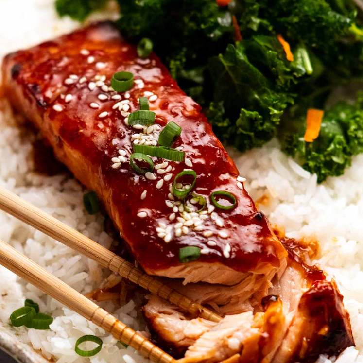 Asian Glazed Salmon on rice