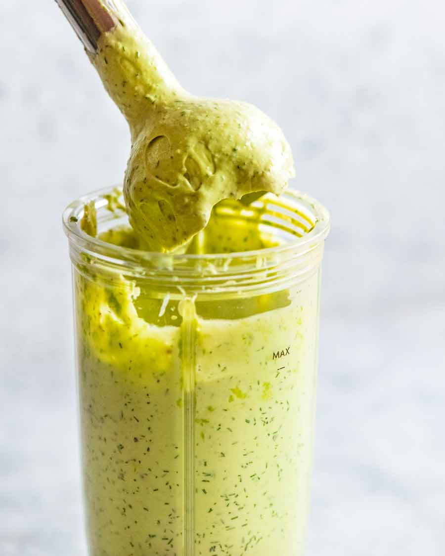 Making avocado ranch dressing