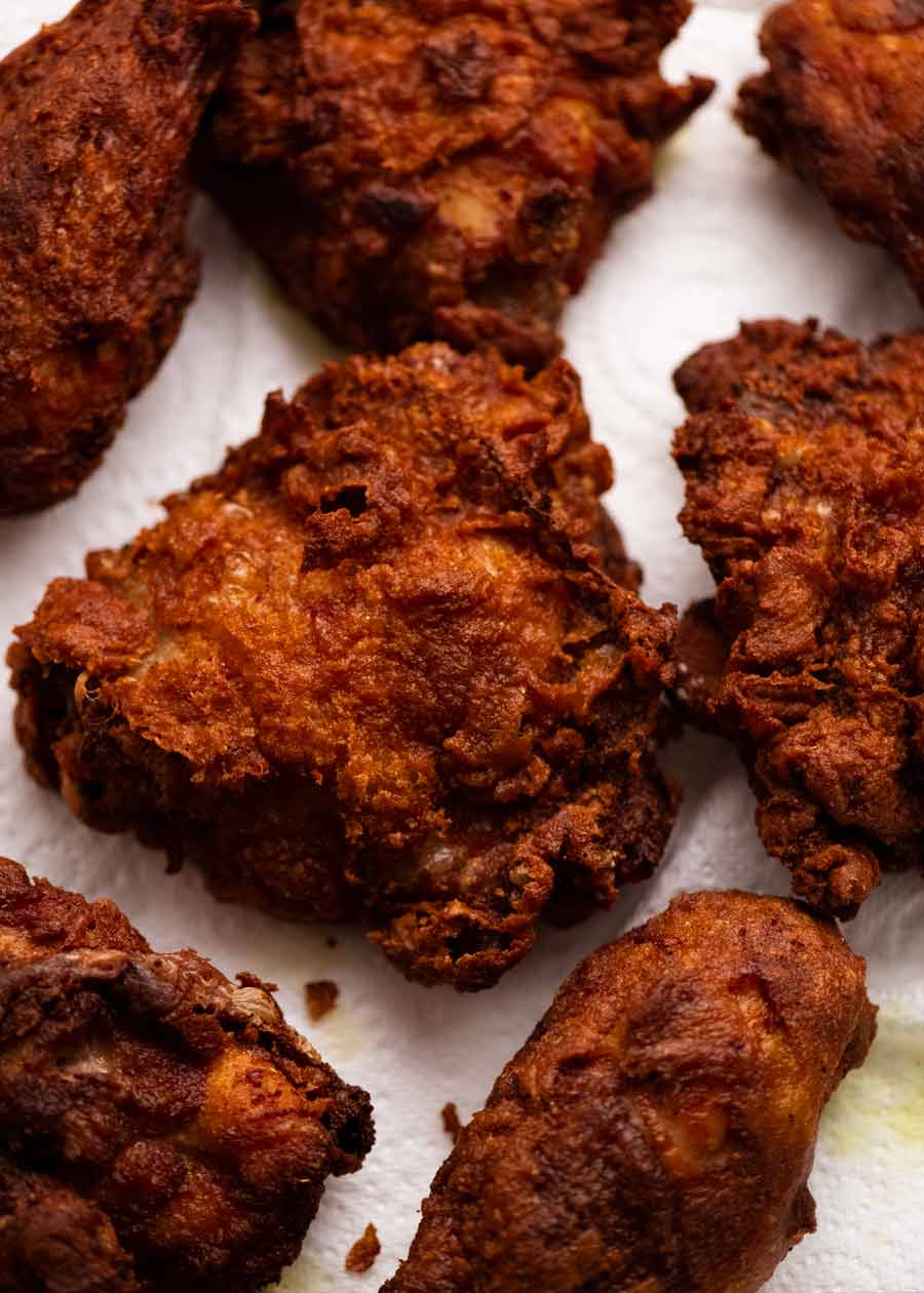 Ayam Goreng (Malaysian Fried Chicken) fresh out of the fryer