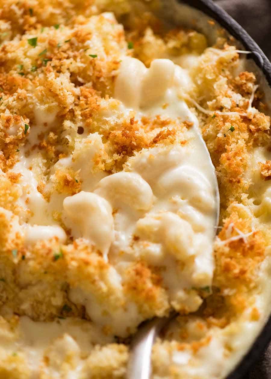 Close up of Baked Mac and Cheese fresh out of the oven