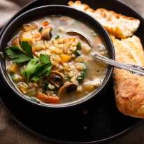 Pearl Barley Soup in a bowl ready to be eaten