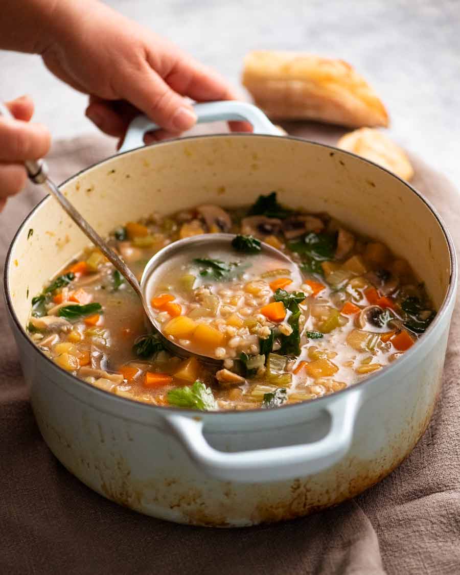 Serving Barley Soup made with pearly barley