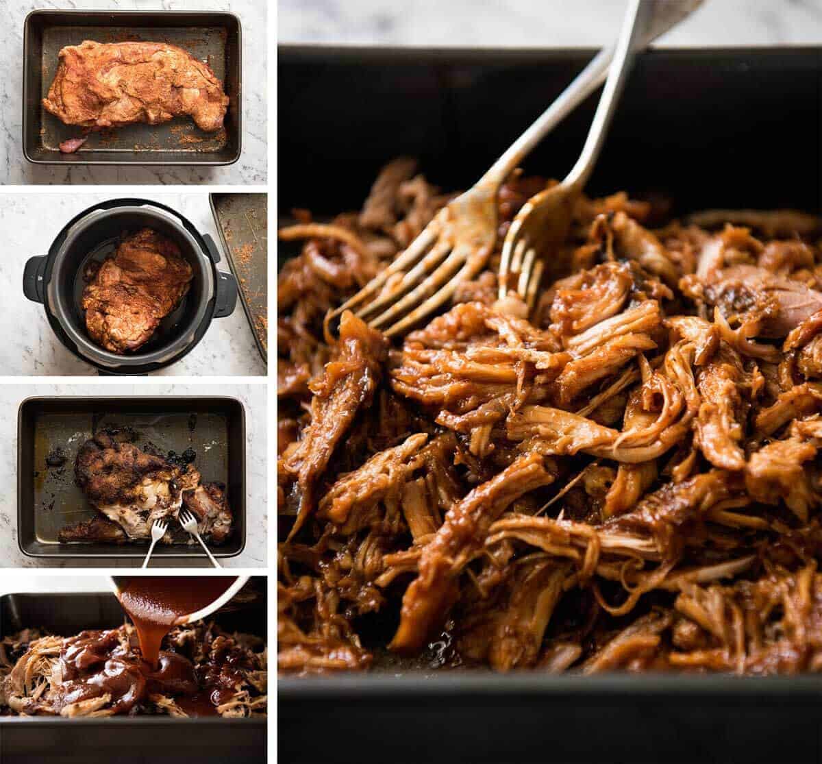 Slow Cooker BBQ Pulled Pork Sandwich - Perfectly seasoned, tender pulled pork tossed in a homemade BBQ sauce, piled onto bread with coleslaw. Slow cooker, pressure cooker or oven. www.recipetineats.com