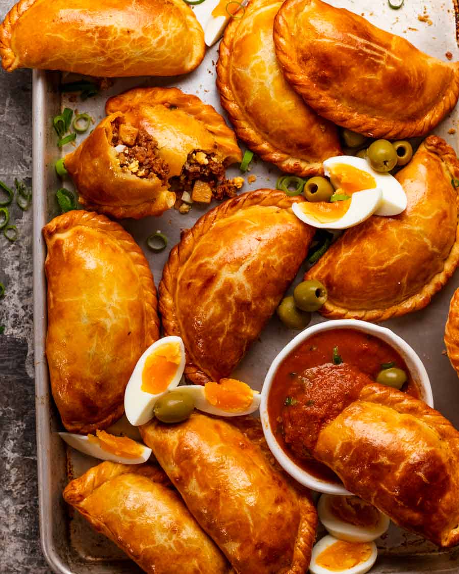 Tray of freshly baked Beef empanadas