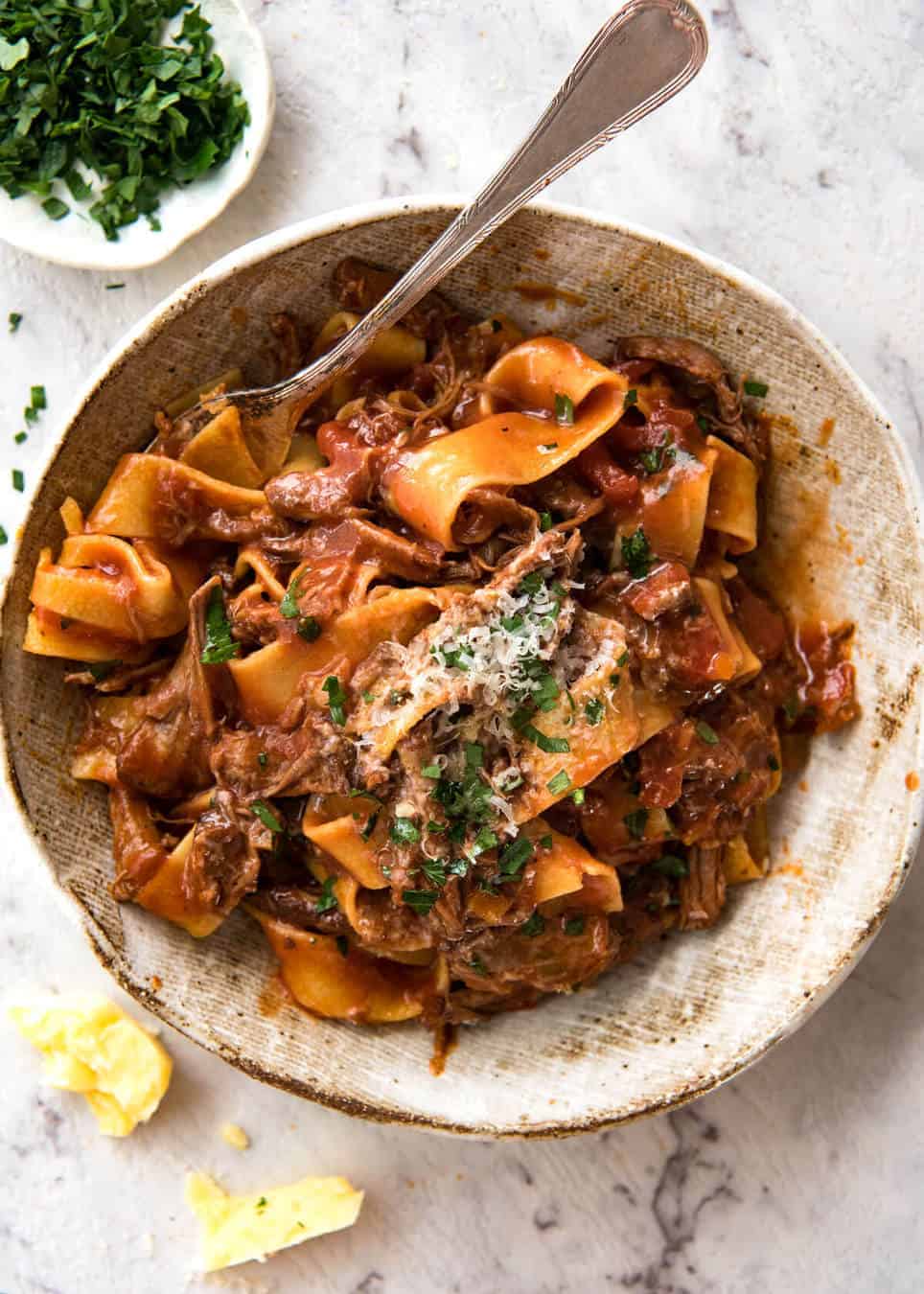 Rich, slow cooked Shredded Beef Ragu Sauce with pappardelle pasta. Stunning Italian comfort food at its best. recipetineats.com