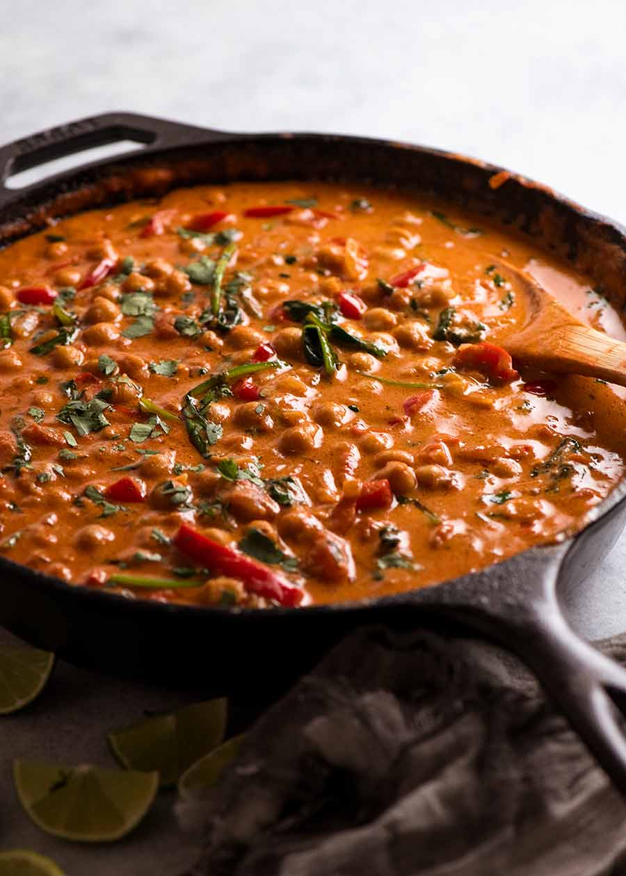 Brazilian Chickpea Stew in a skillet, ready to be served