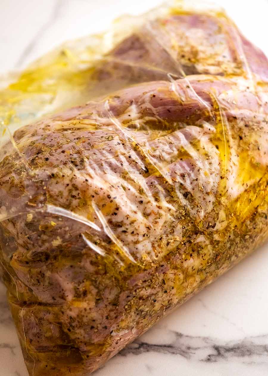 Marinating Greek Butterflied Lamb Leg