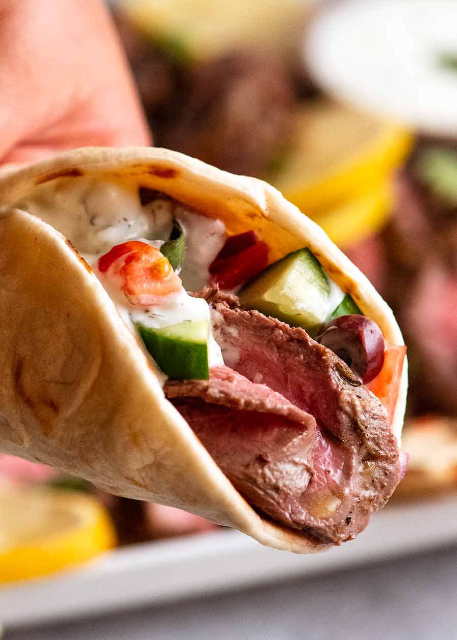 Greek Butterflied Lamb Leg stuffed in pita bread