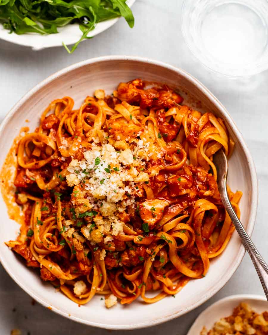 Bowl of Calabrian fish ragu pasta