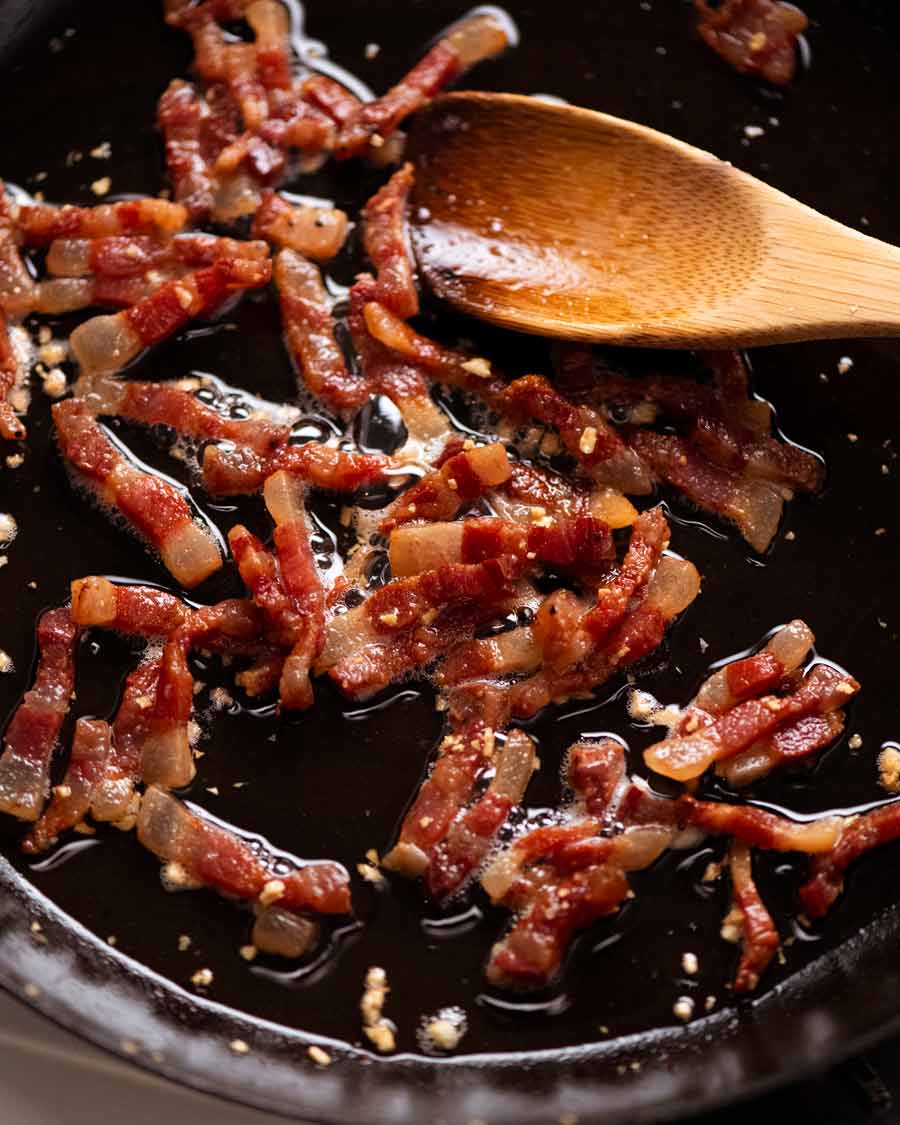 Gold pan fried guanciale for Carbonara