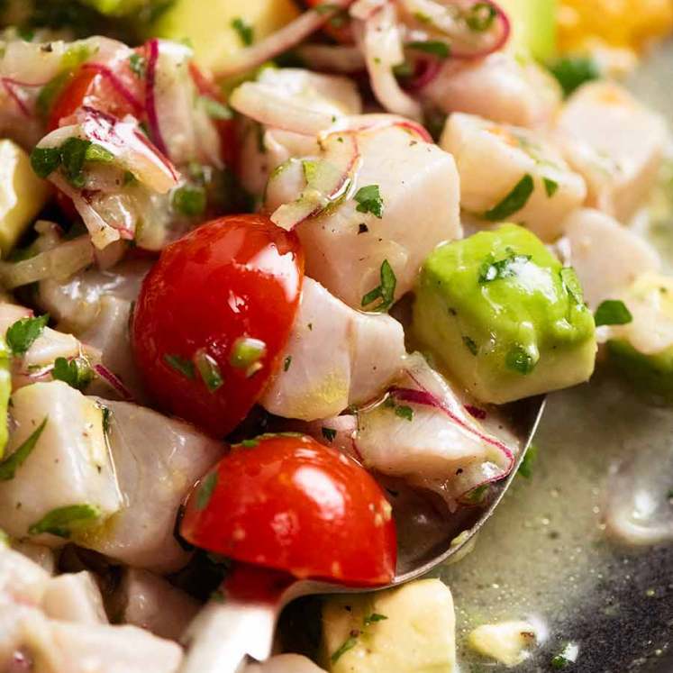 Close up of Ceviche in a spoon