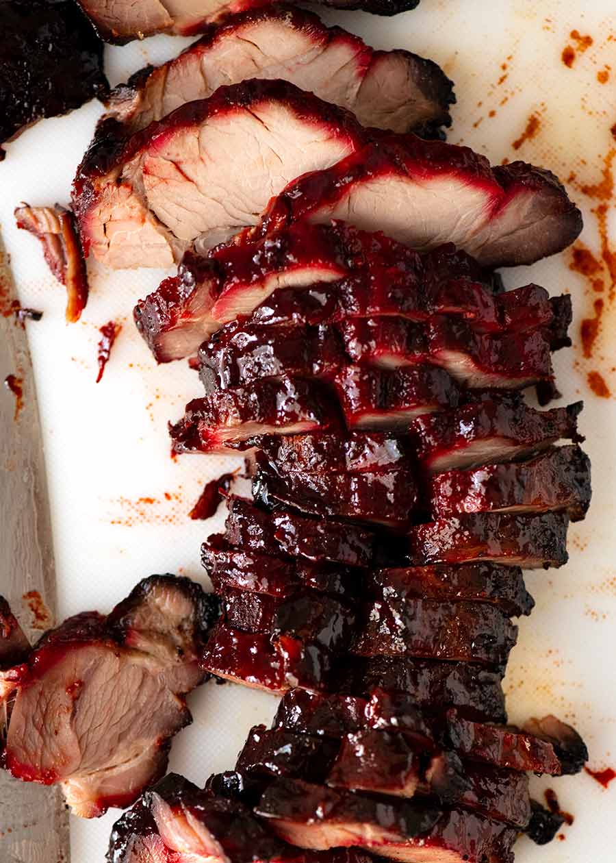 Overhead photo of sliced Char Siu Pork - Chinese BBQ Pork