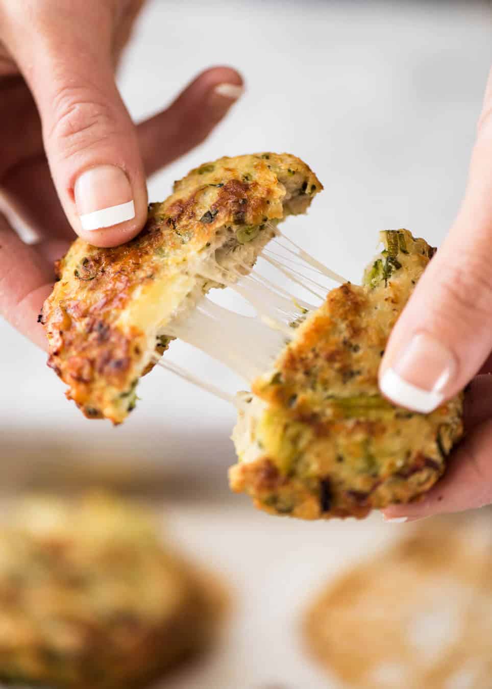 Golden and crispy on the outside, juicy and cheesy on the inside - BAKED Cheesy Broccoli Chicken Patties. recipetineats.com