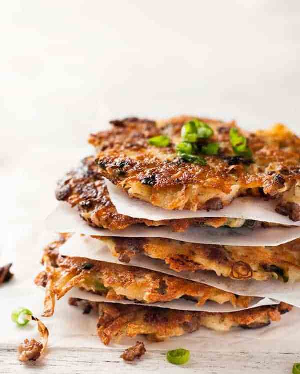 Stack of Crispy Cheesy Sausage Hash Browns