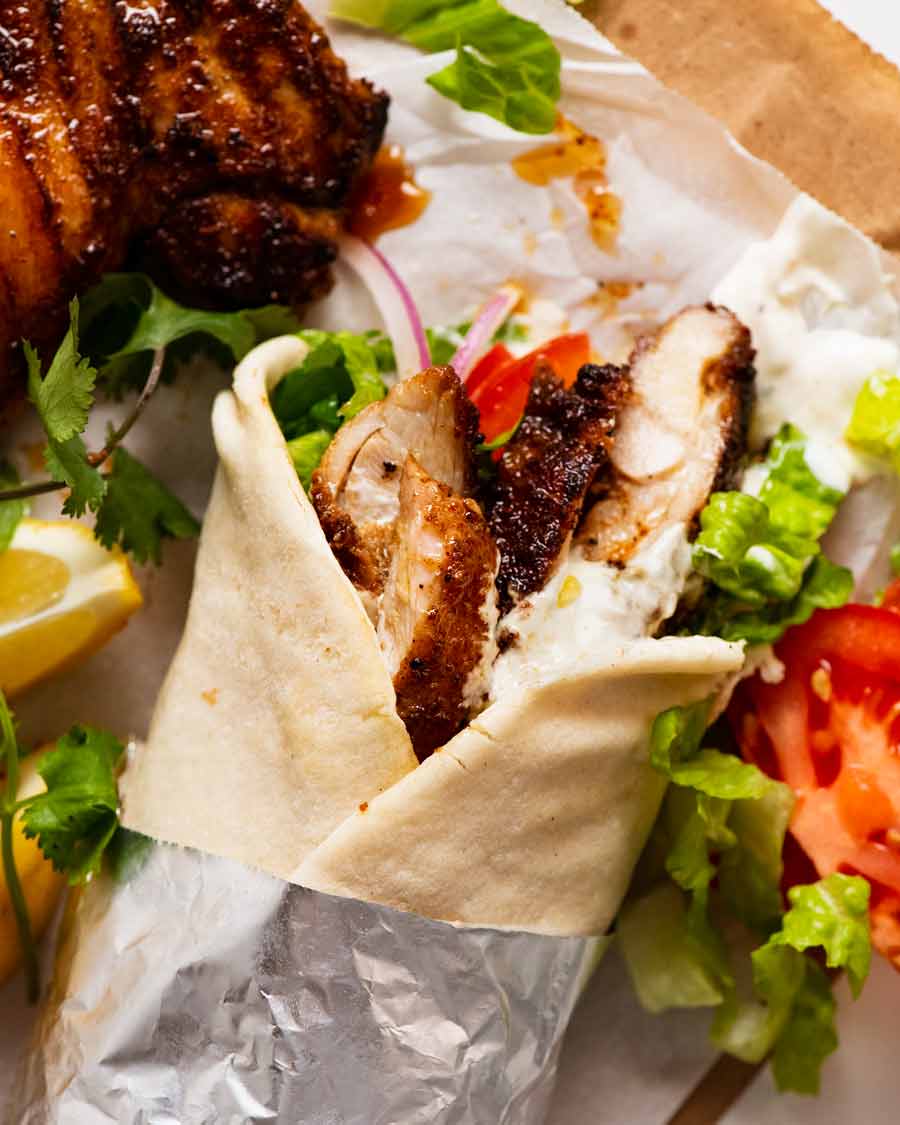 Overhead photo of chicken shawarma