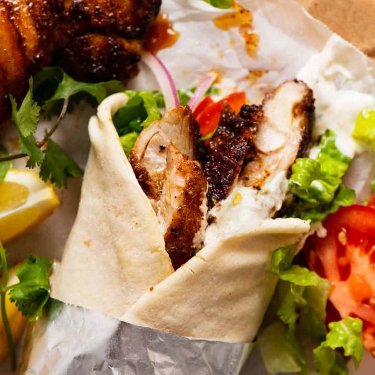 Overhead photo of chicken shawarma