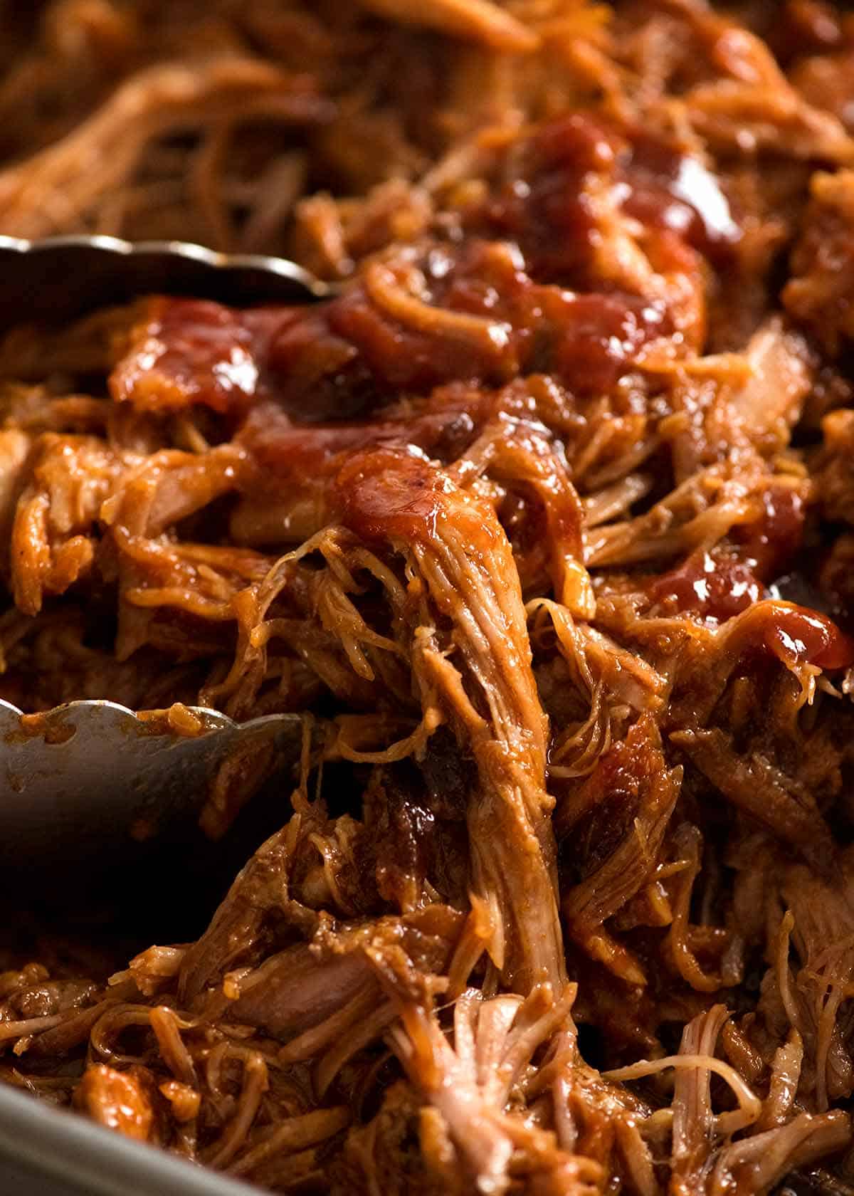 Close up of Pulled pork with BBQ Sauce