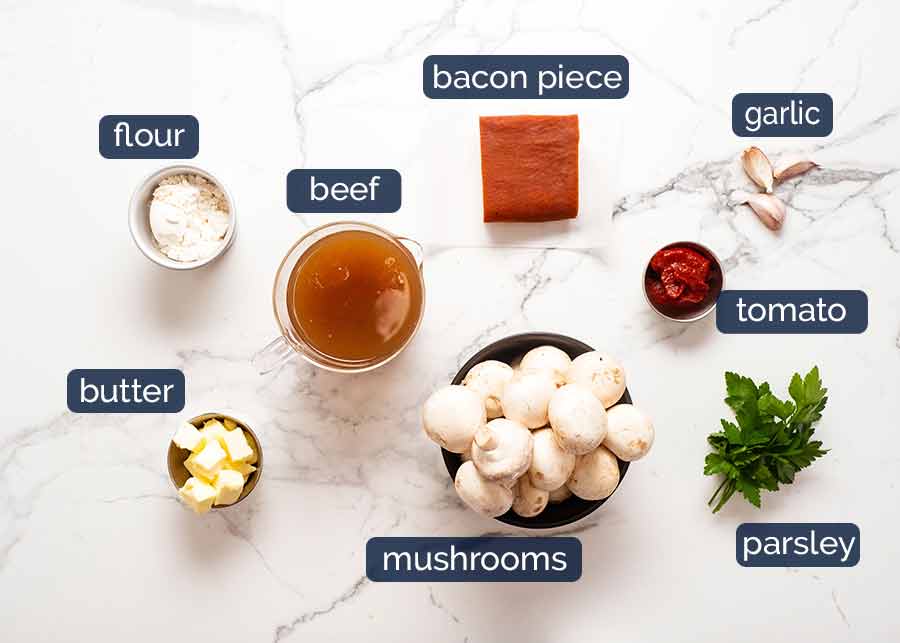 Ingredients in Coq au Vin - French chicken stew