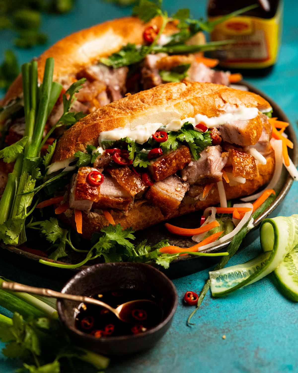 Crispy pork belly banh mi