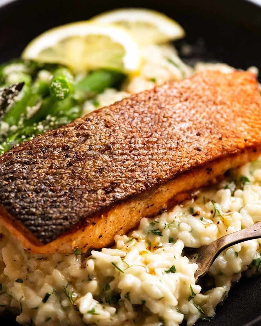 Crispy Skin Salmon with creamy risotto