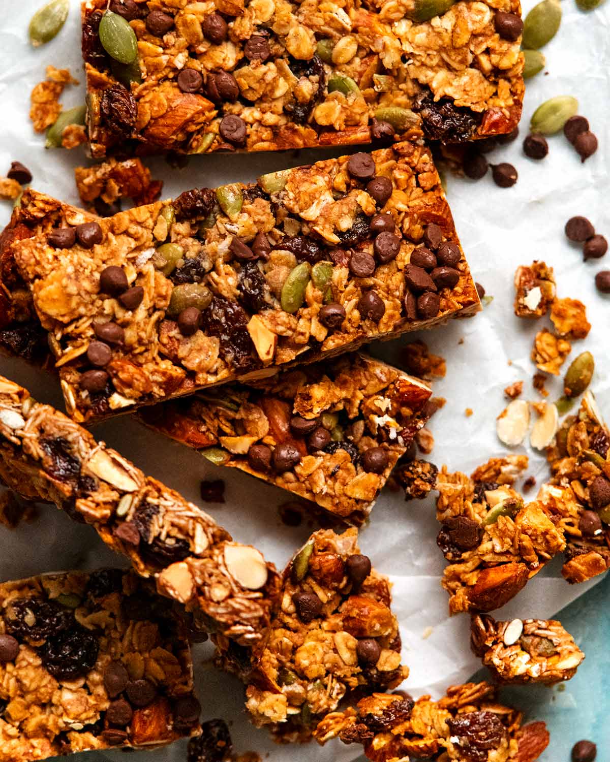 Crunchy muesli bars ready to be eaten