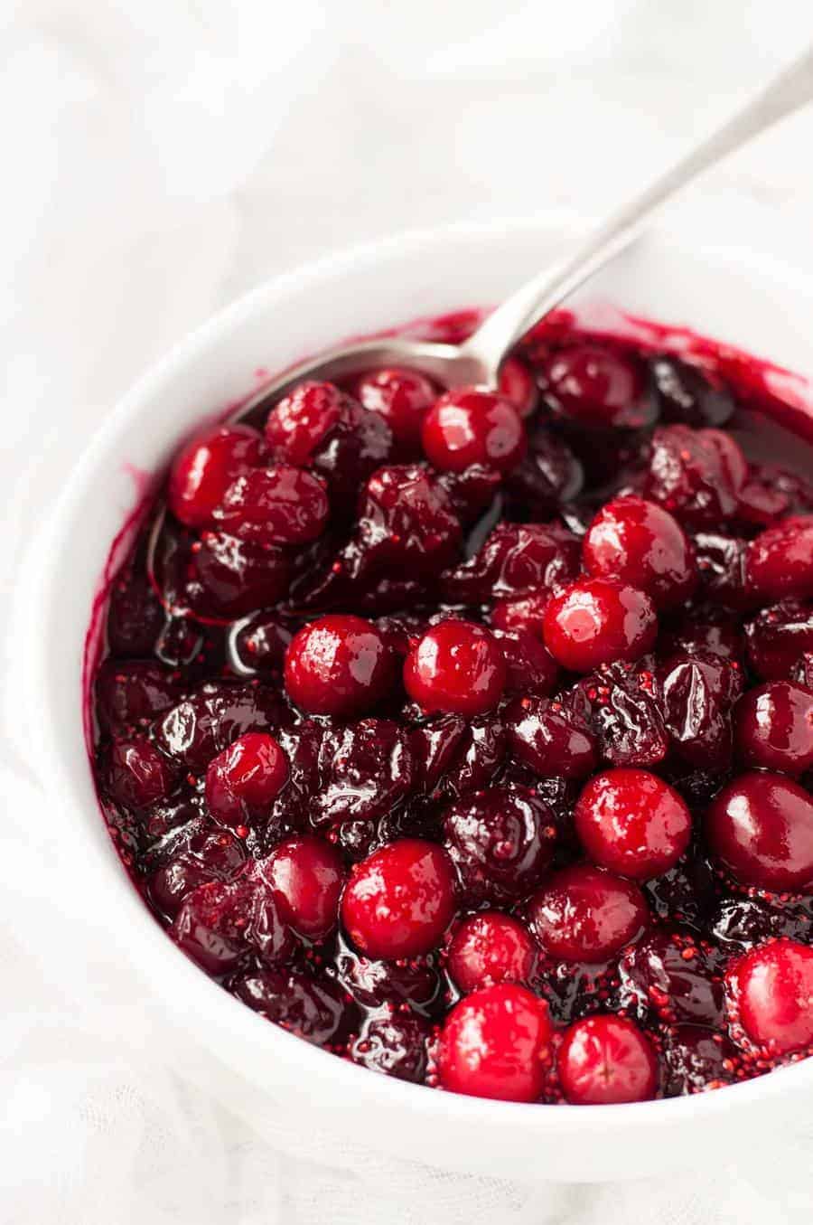 A closeup of Homemade Cranberry Sauce