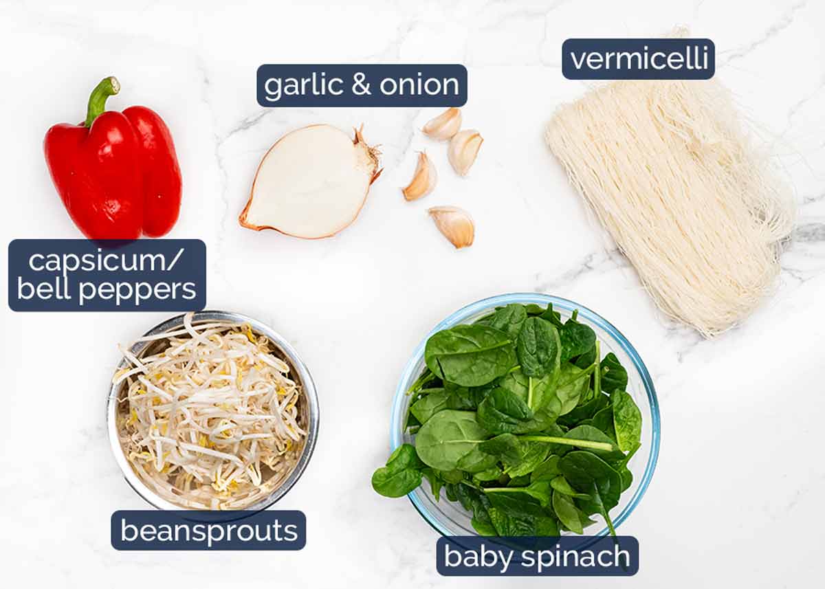 Ingredients in Singapore Chicken Vermicelli Noodles