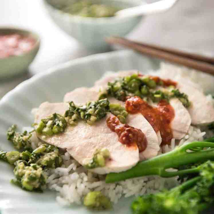 Extra juicy perfect Poached Chicken Breast guaranteed to work every single time! This technique is so easy, it will blow your mind. Served with a gorgeous Ginger Scallion (Shallot) Sauce. recipetineats.com