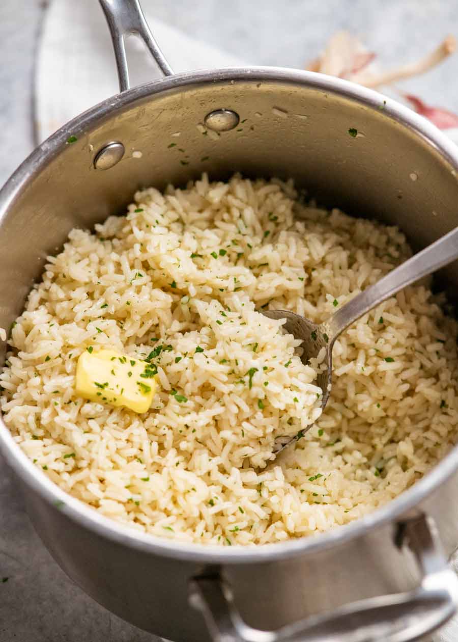 Garlic rice in a pot