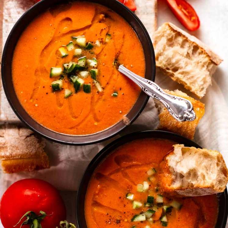 Bowls of Gazpacho ready to be eaten