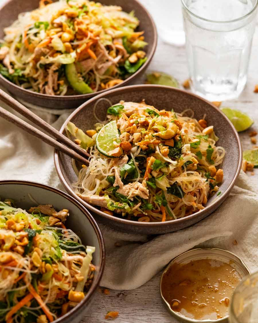 Bowls of Glass noodle salad ready to be eaten