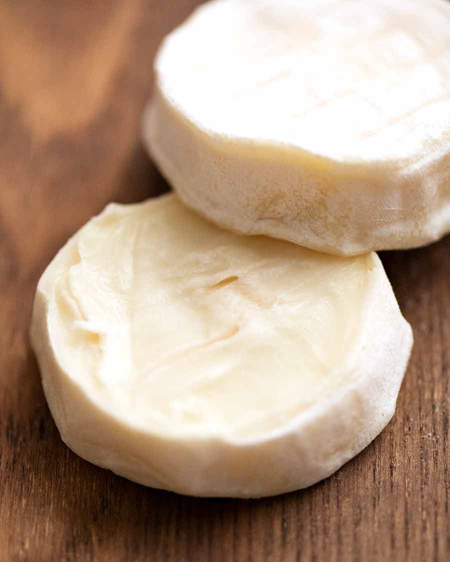 Showing the inside of ripened goat's cheese