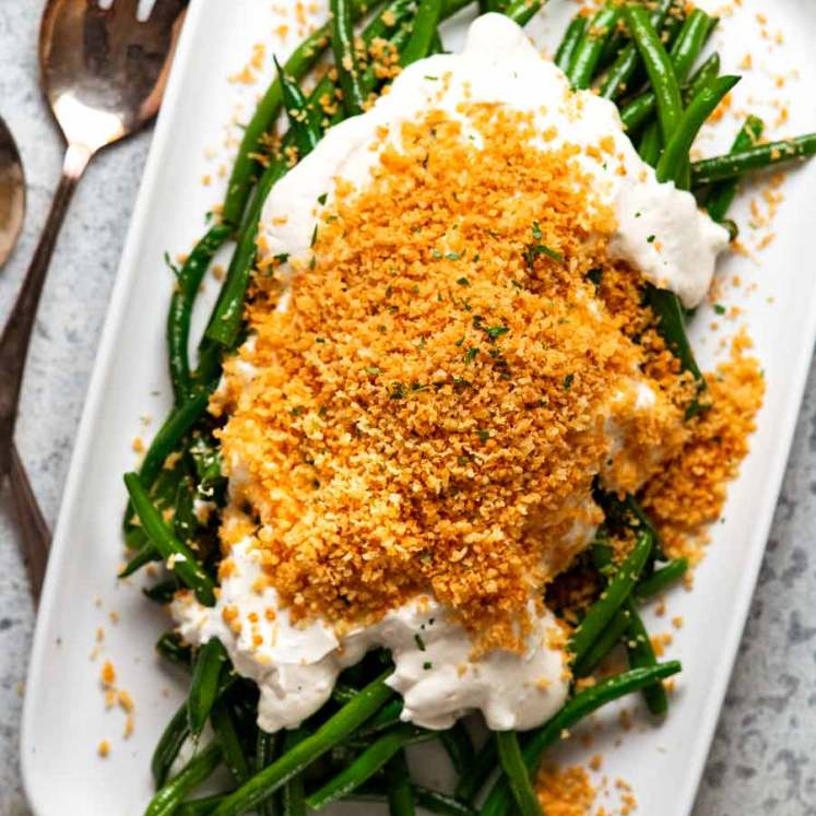 Green beans with a mountain of panko photo