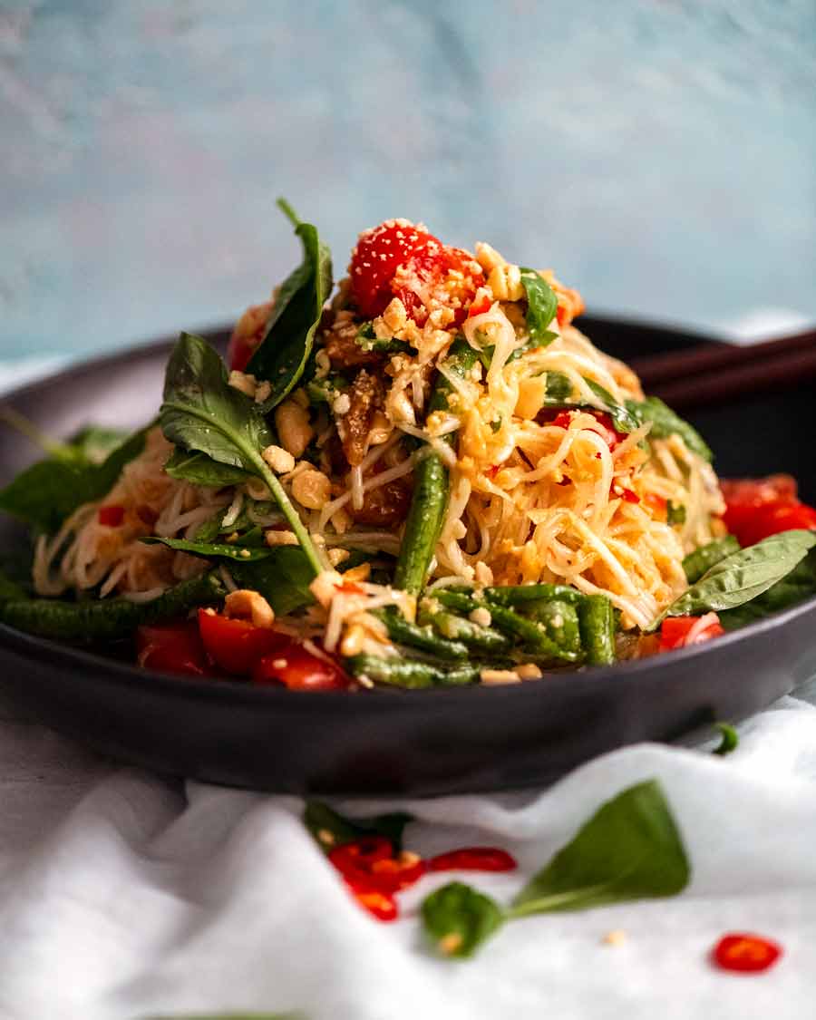 Green Papaya Salad (Thai) piled on a plate