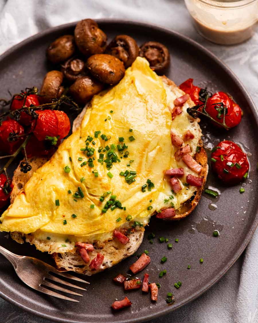 Freshly made Ham and Cheese Omelette on a plate