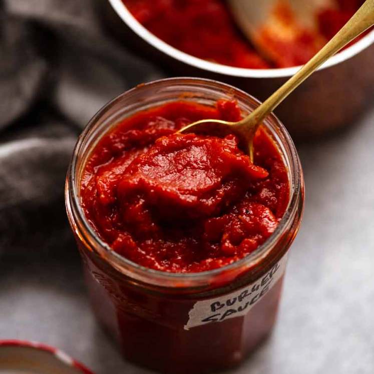 Quick tomato chutney burger sauce in a jar ready to be used