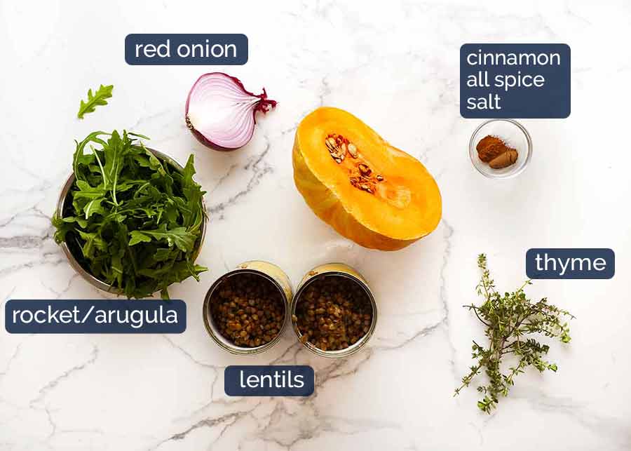 Ingredients in Honey Cinnamon Pumpkin Lentil Salad