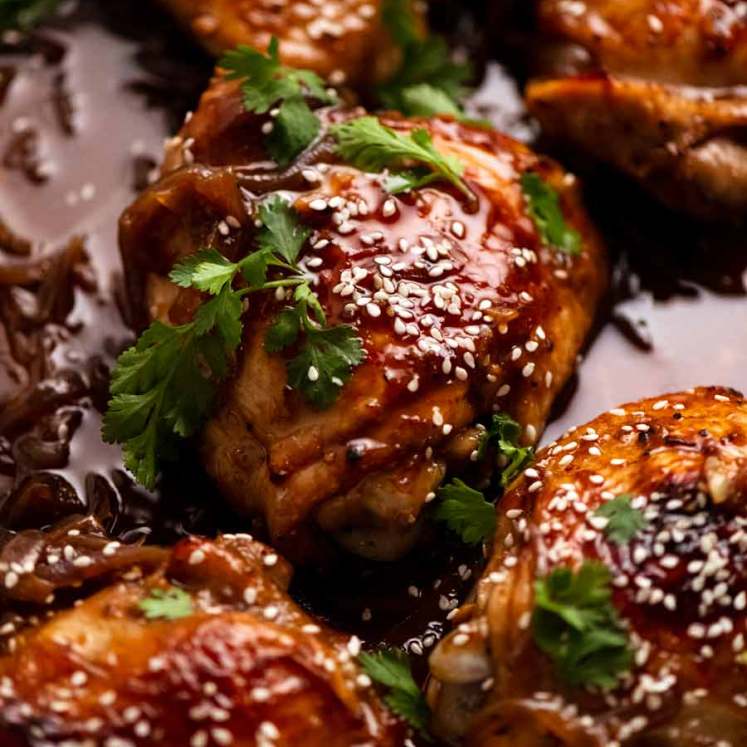 Close up photo of freshly baked Honey Soy Baked Chicken