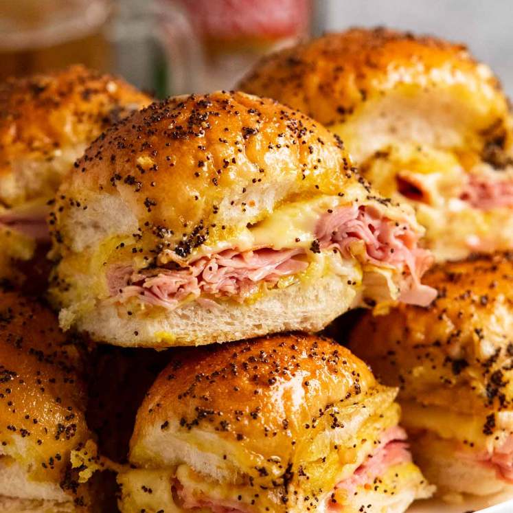 Stack of Hot Ham and Cheese Sliders