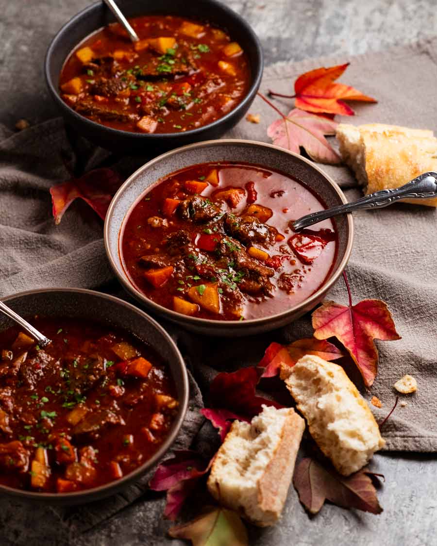 Bowls of Hungarian Goulash ready to be eaten