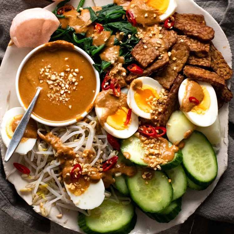 Overhead. photo of Gado Gado - Indonesian Salad with Peanut Sauce