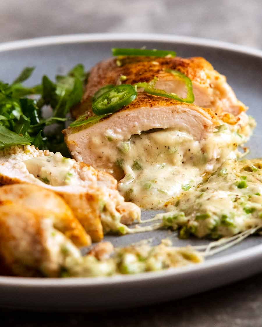 Jalapeno popper stuffed chicken dinner plate