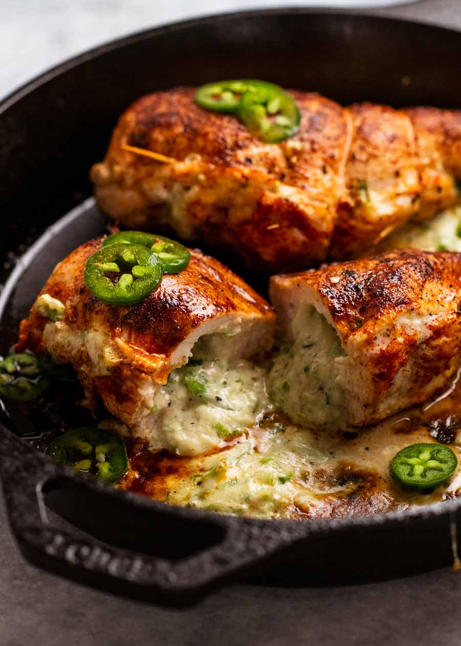 Freshly baked Jalapeno popper stuffed chicken