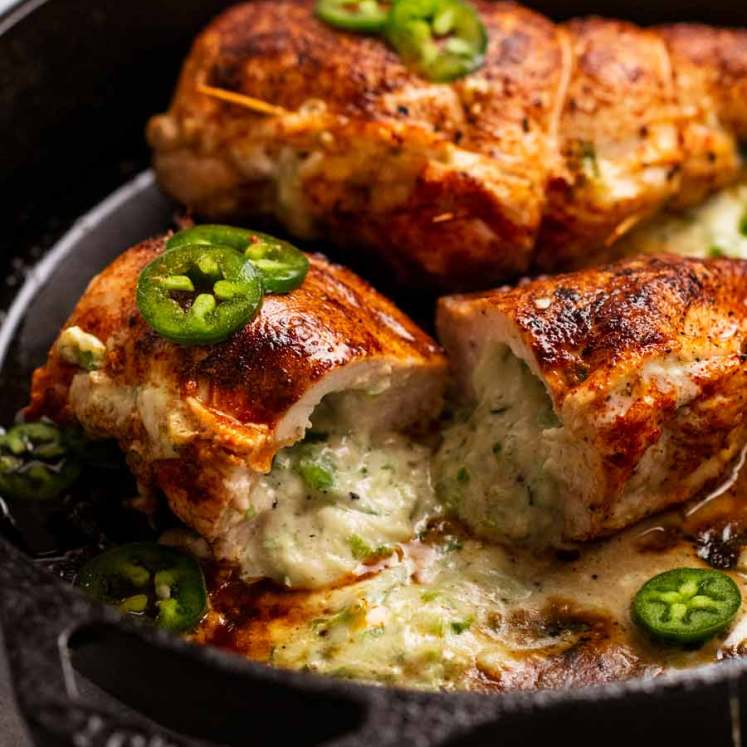 Freshly baked Jalapeno popper stuffed chicken