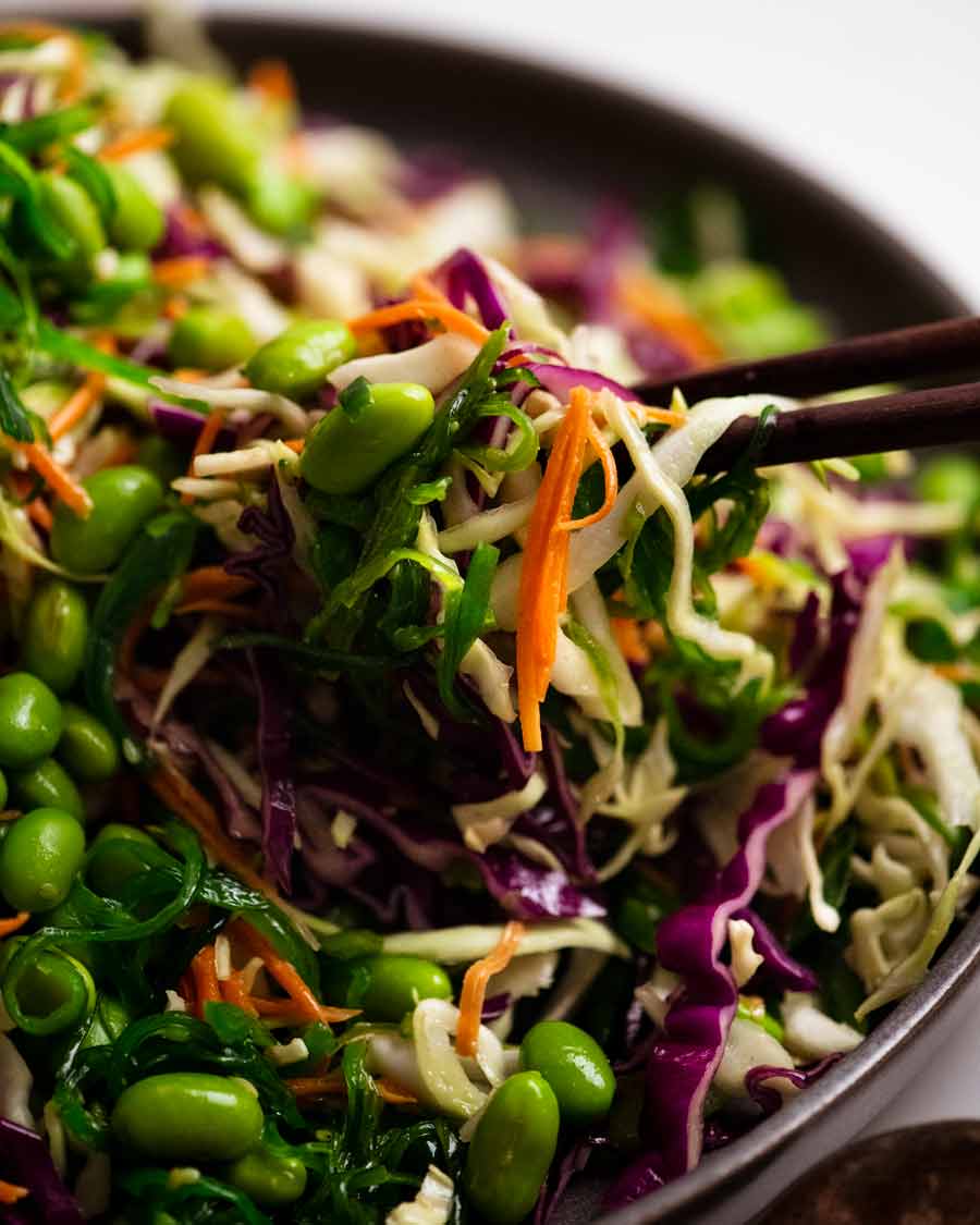 Chopsticks picking up Japanese Slaw - Chargrill Charlie's Copycat