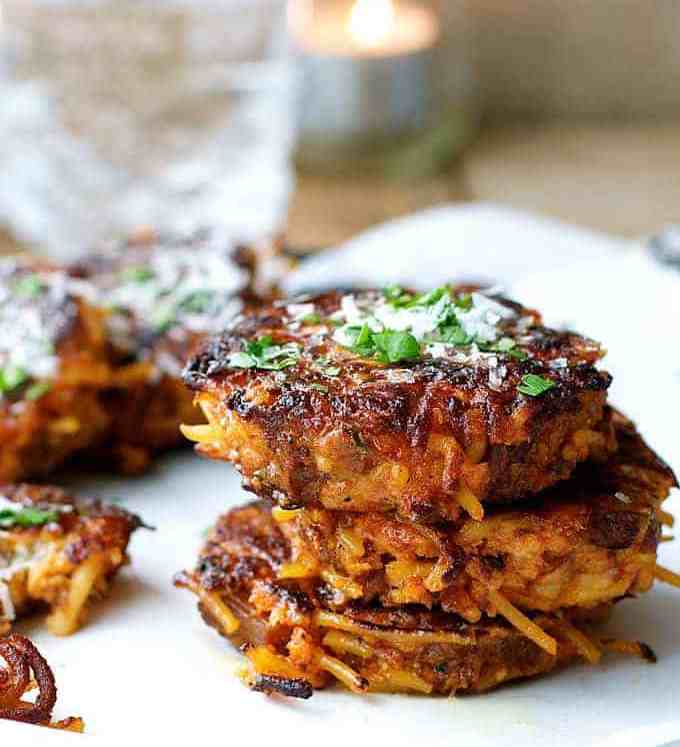 A pile of Leftover Pasta Fritters